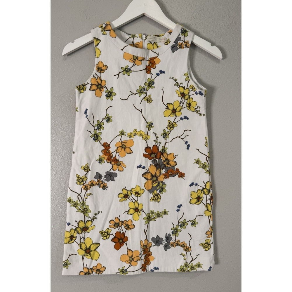 Zara Girls Floral Shift Dress Size 11/12 White Cotton Floral Retro Mod